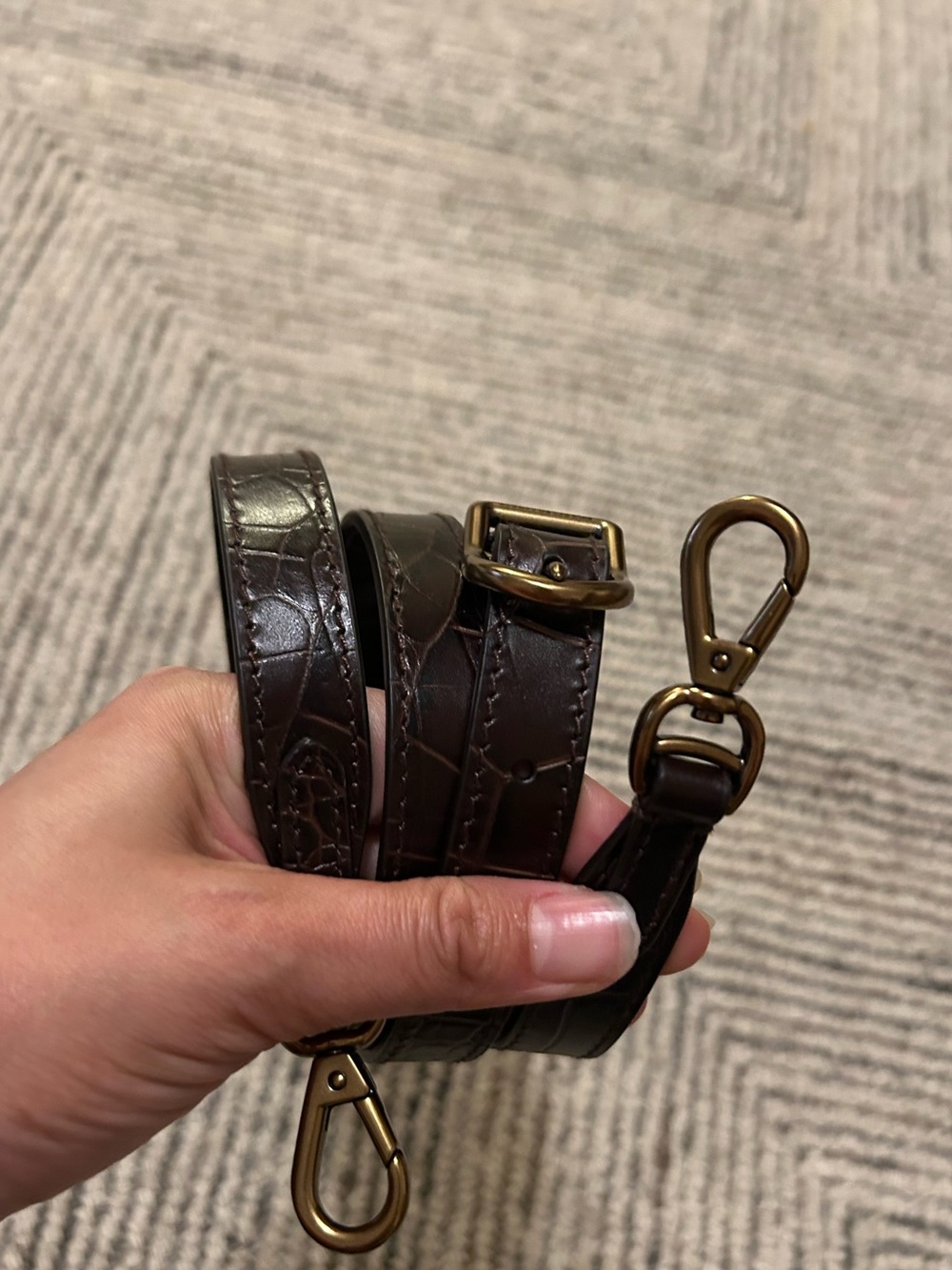 Polo Ralph Lauren Brown Croc Leather Adjustable Crossbody Shoulder Bag Strap